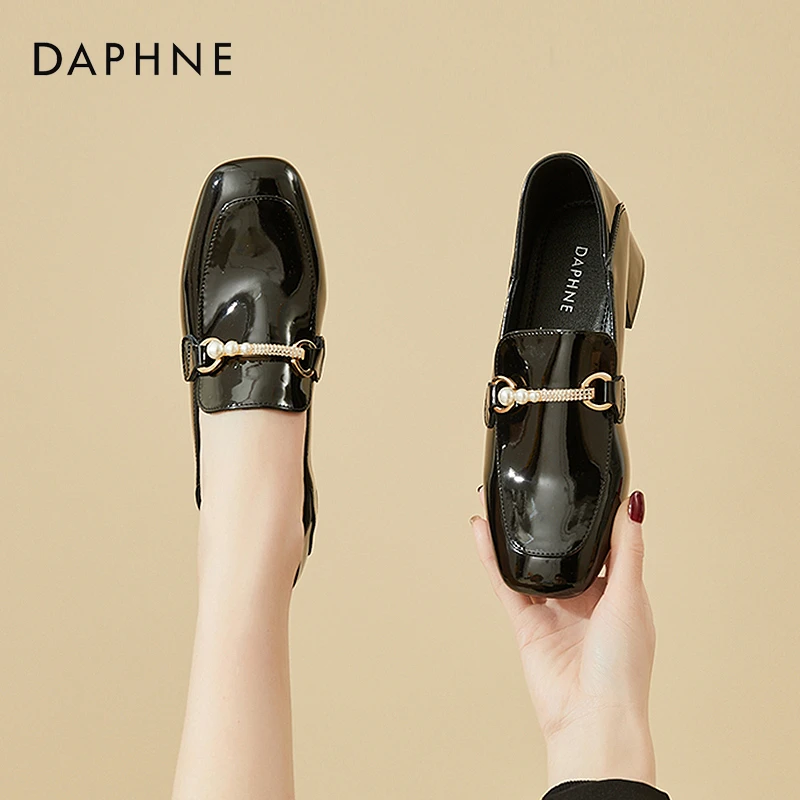 达芙妮真皮粗跟乐福鞋女2025新款秋季法式气质洋气高跟小皮鞋单鞋