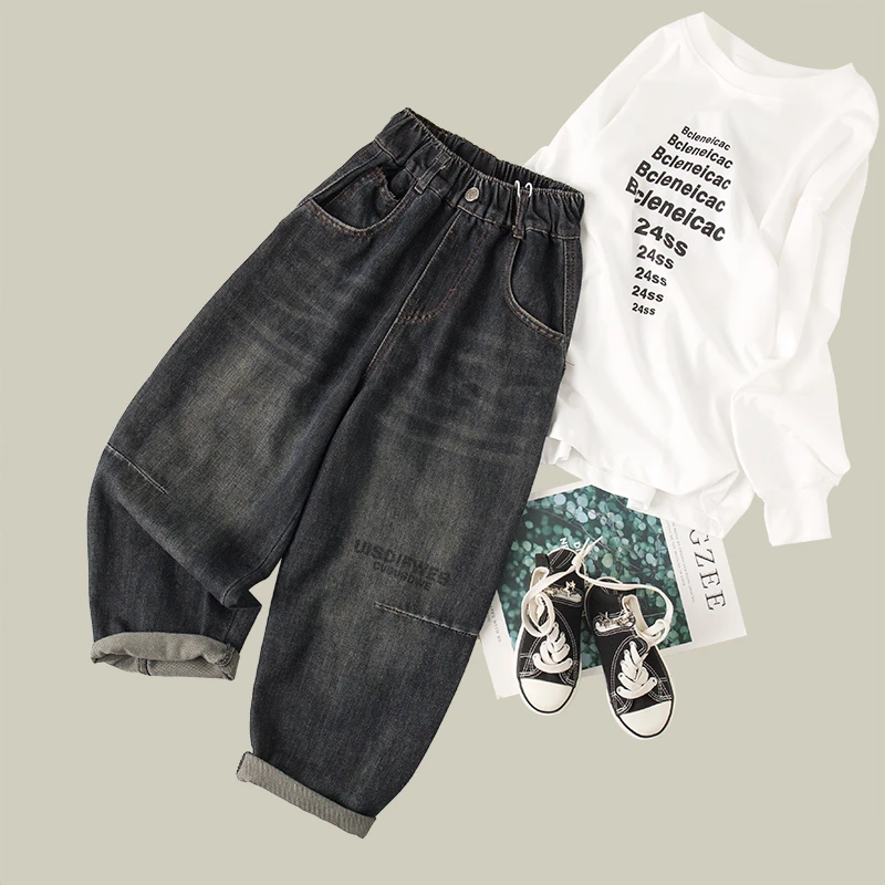 吴小越w650男童牛仔裤印花痞帅男孩秋装新款长裤春秋款大童