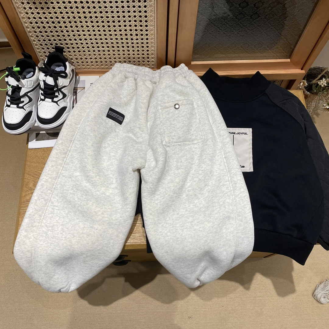 W274男童女童冬款加厚加绒一件过冬中大童休闲卫裤