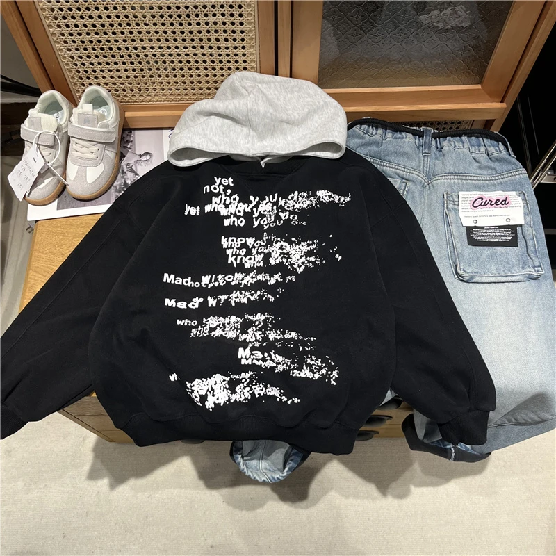 吴小越w842男童加绒连帽卫衣秋冬新款韩版宽松儿童上衣男孩冬装潮