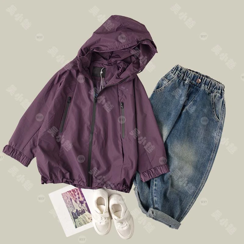 吴小越w610男童连帽外套户外冲锋衣2025秋新款中长款设计师款风衣