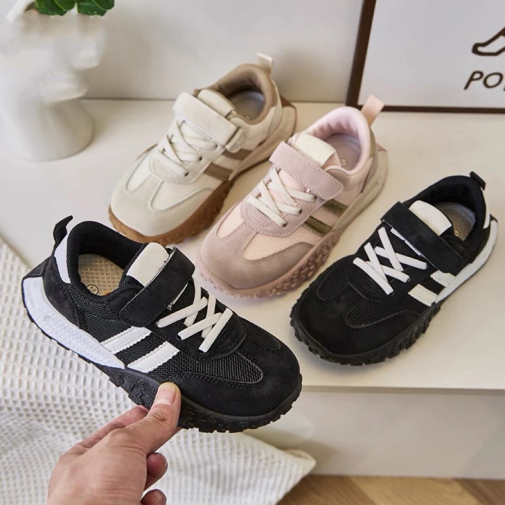 【8151】2024 秋冬季新款儿童网拼皮面运动秋款洋气魔术贴榴莲鞋