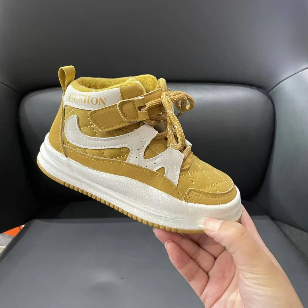 【896】2024年冬季新款鞋儿童二棉皮面高帮板鞋冬款洋气休闲鞋