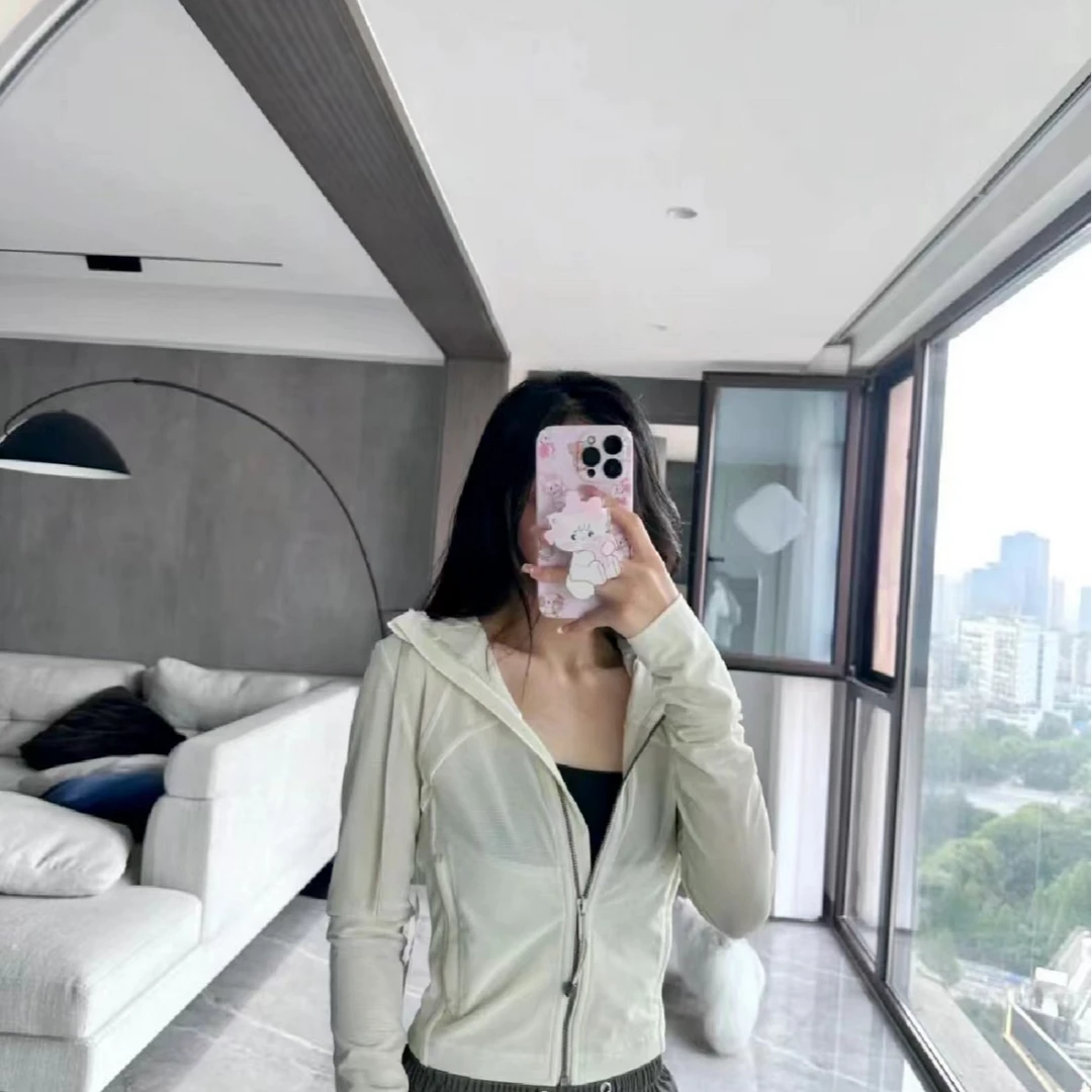 春夏新款轻薄透气修身显瘦运动网纱短款连帽瑜伽夹克外套女士