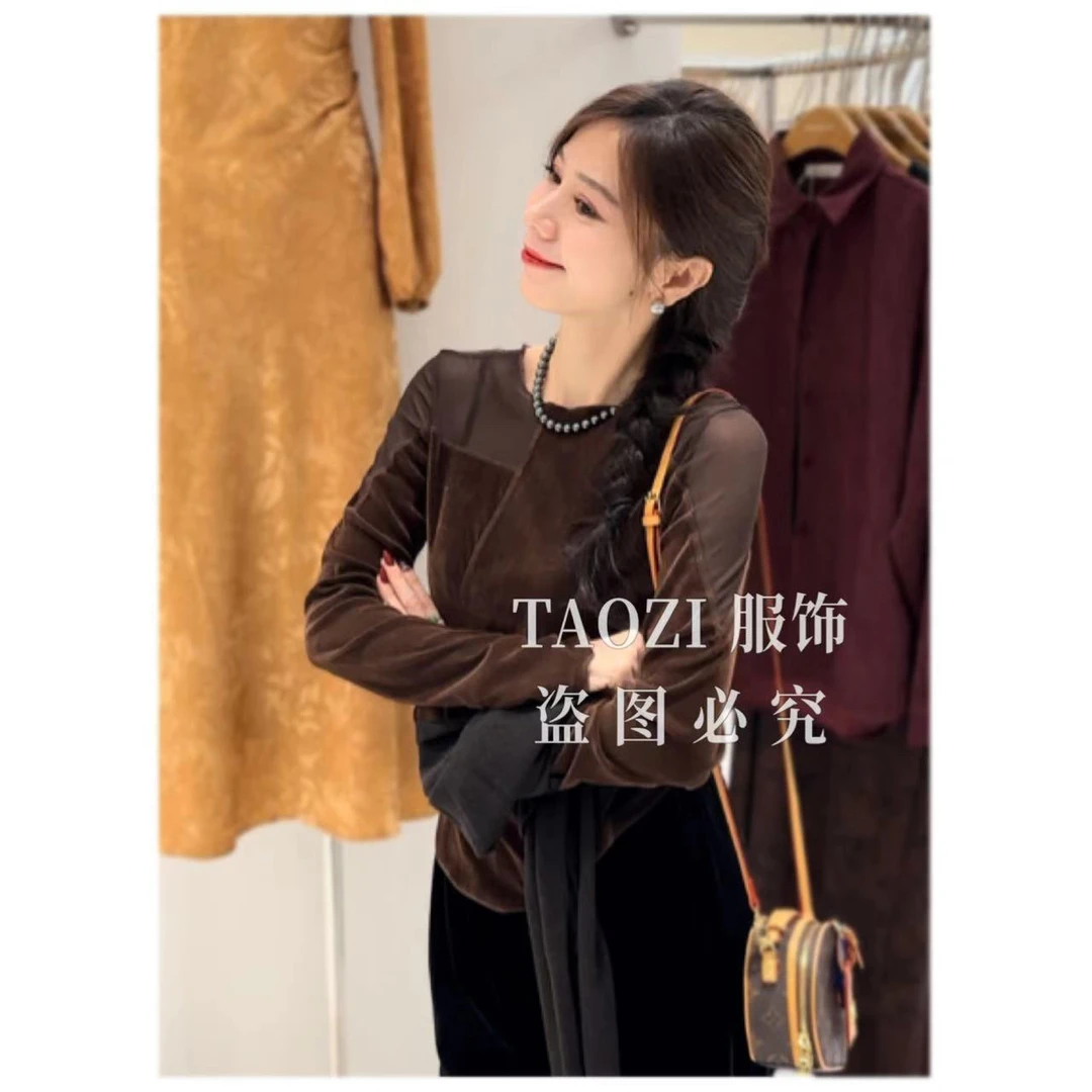 【桃子自制】10188 秋冬新中式气质丝绒打底上衣