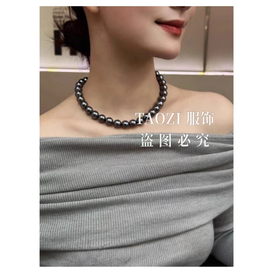 钛钢合成锆石项链  09155 【桃子自制】气质百搭项链毛衣链