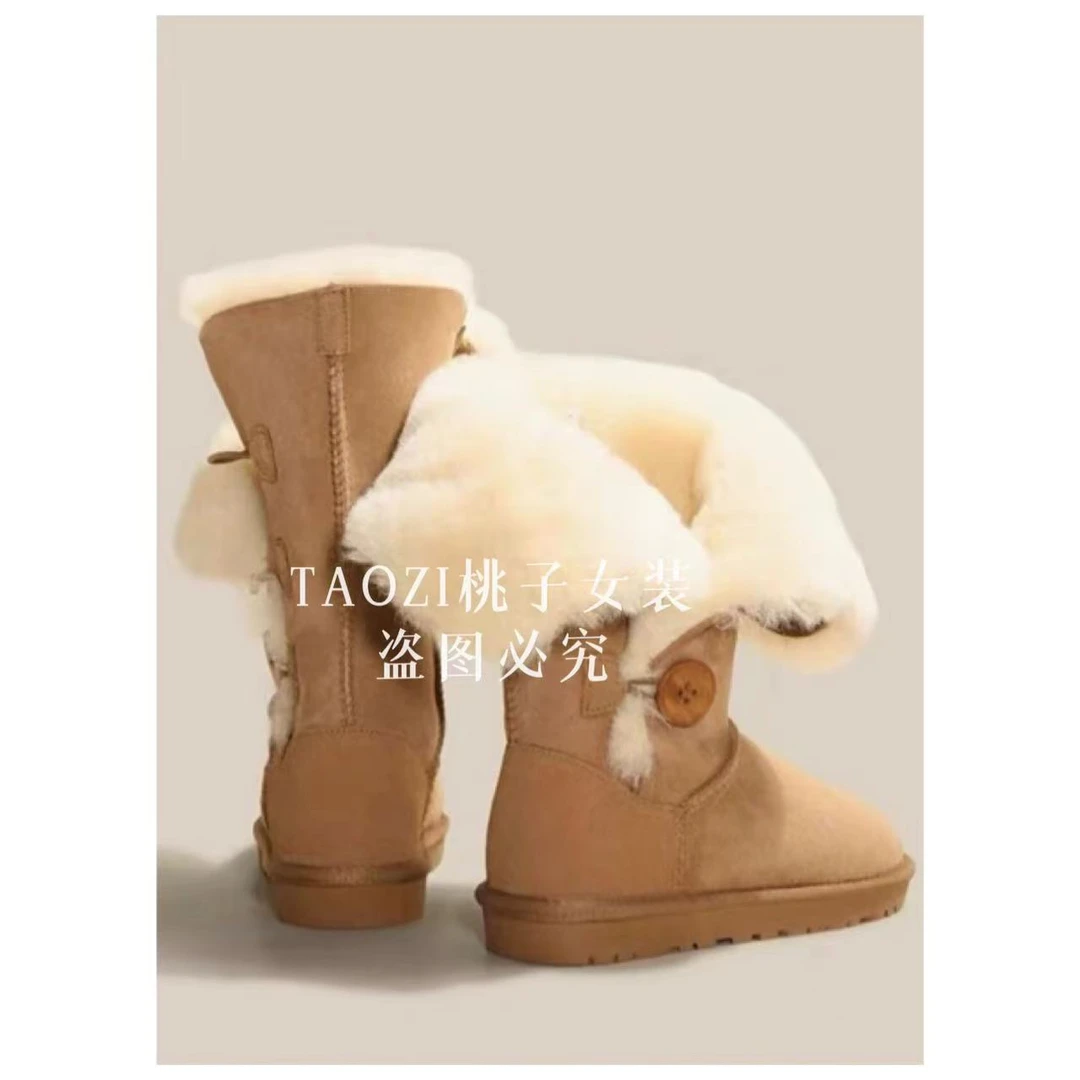 桃子自制 12222 保暖加绒加厚纽扣皮毛一体雪地靴