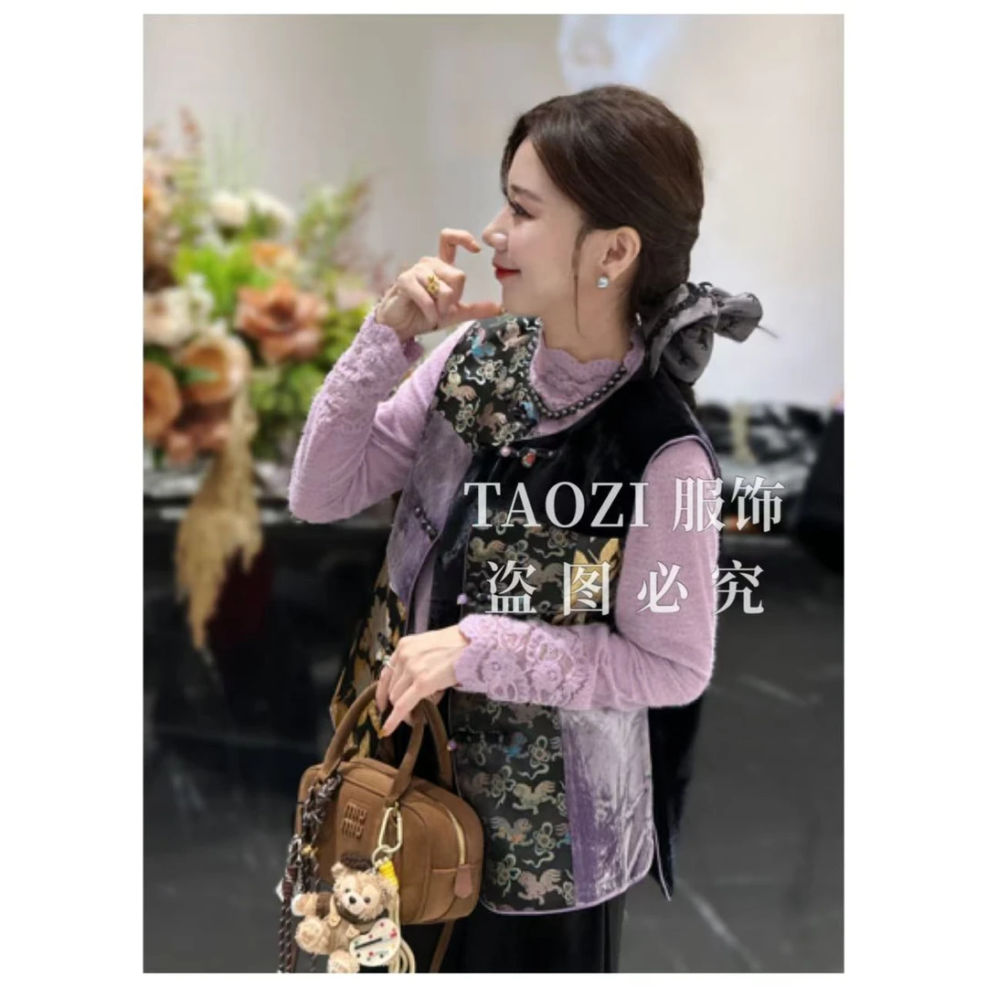 【桃子自制】11166 气质拼接设计加厚新中式马甲