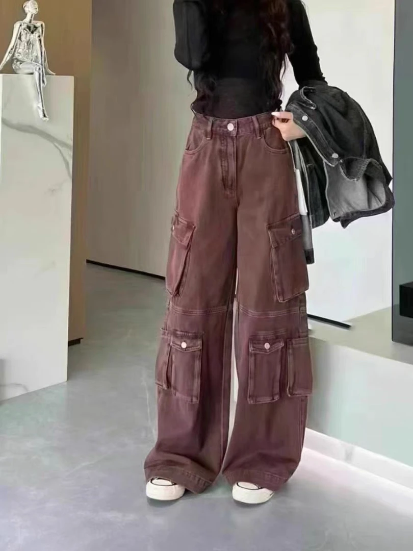 当季春夏弯刀裤显瘦宽松垂感阔腿裤豹纹裤工装裤百搭休闲裤复古