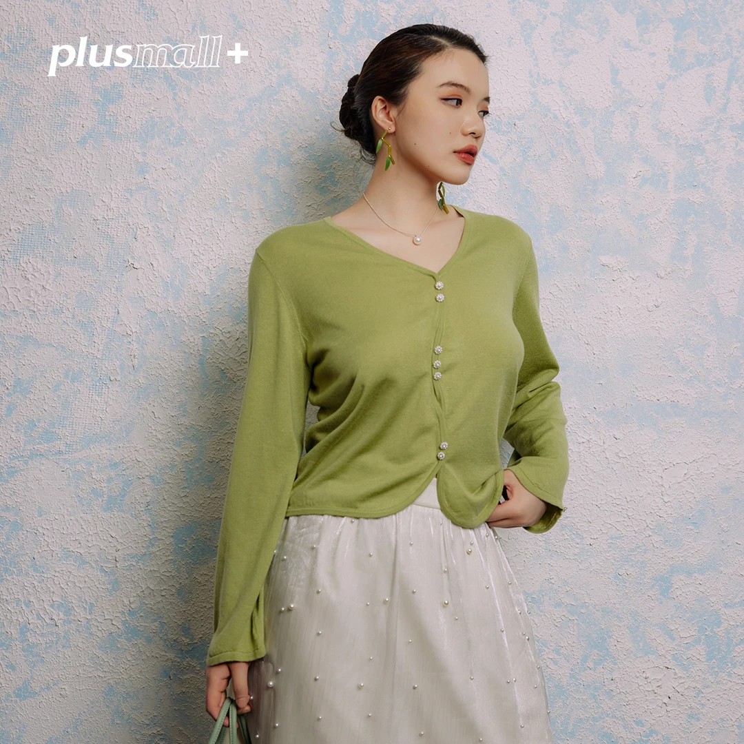 PLUSMALL 心动嘉宾 小众不对称门襟毛衫PM2401031