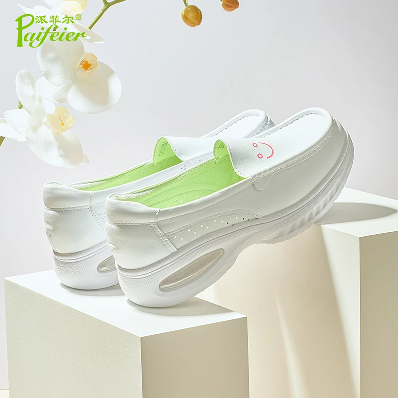 派菲尔护士鞋女软底透气不累脚防滑平底气垫增高牛皮医护鞋秋冬季