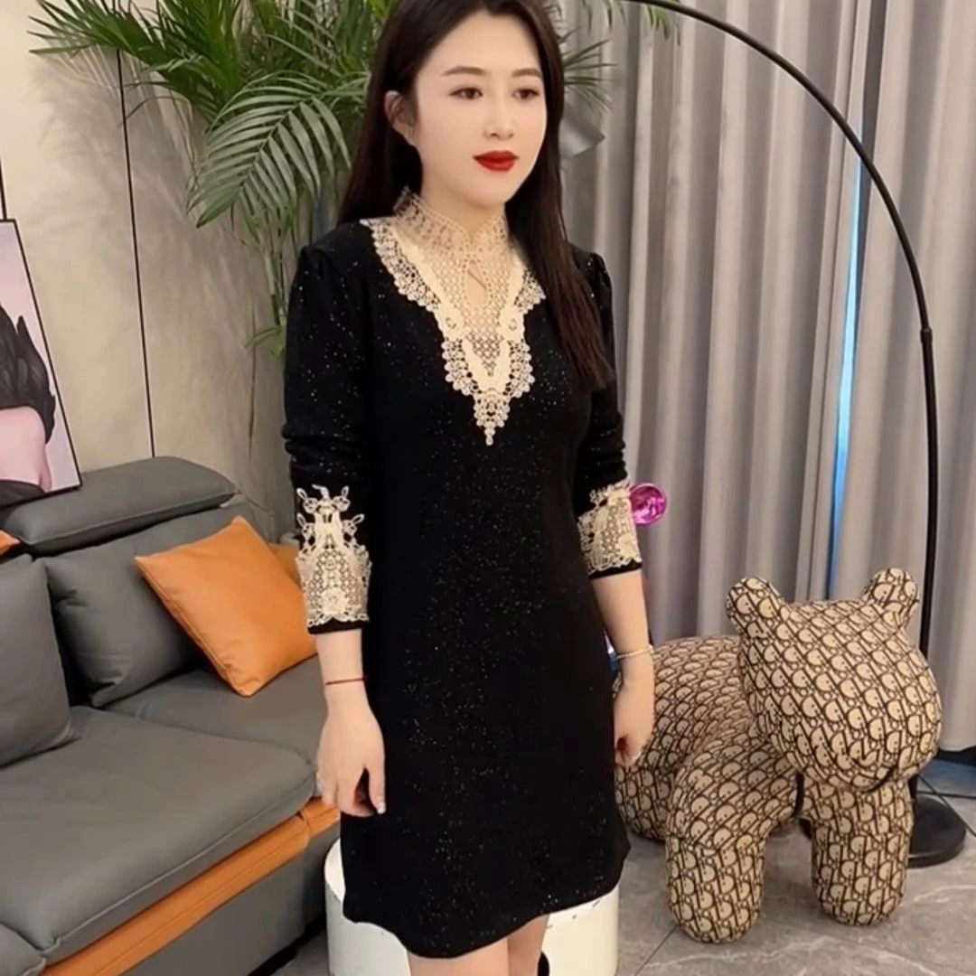 秋冬加厚新款满天星宫廷时尚星空复合闪亮直筒爆款显瘦年轻连衣裙