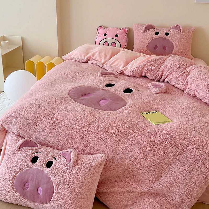 嘉青迪士尼加厚羊羔绒四件套冬季牛奶绒珊瑚绒被套卡通床上三件套