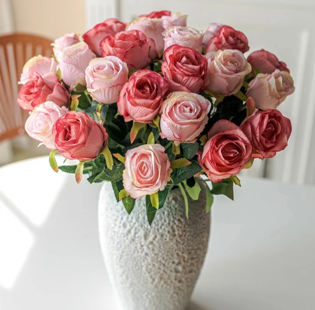 高档玫瑰花仿真花假花摆设干花花束客厅餐桌永生装饰花仿生花摆件