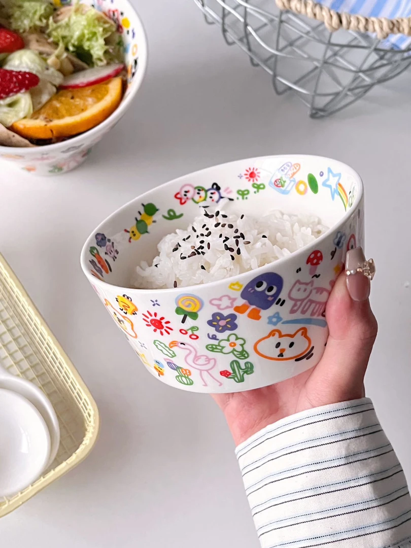 森南涂鸦米饭碗可爱萌趣儿童餐具创意少女心学生吃饭碗（本家）