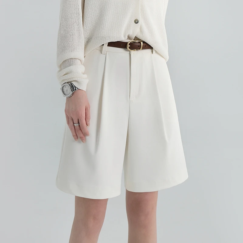夏季薄款进口防晒白色西装短裤女高腰a字阔腿百搭双褶凉感五分裤