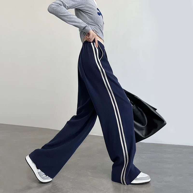运动阔腿裤女春秋季高腰拖地垂感加长版高小个子直筒针织休闲卫裤