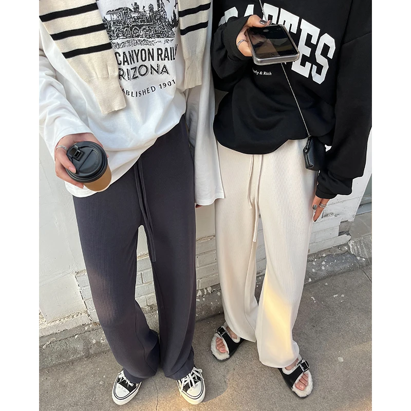 加绒灯芯绒雪尼尔阔腿裤女秋冬2022新款高腰垂感宽松休闲直筒拖地