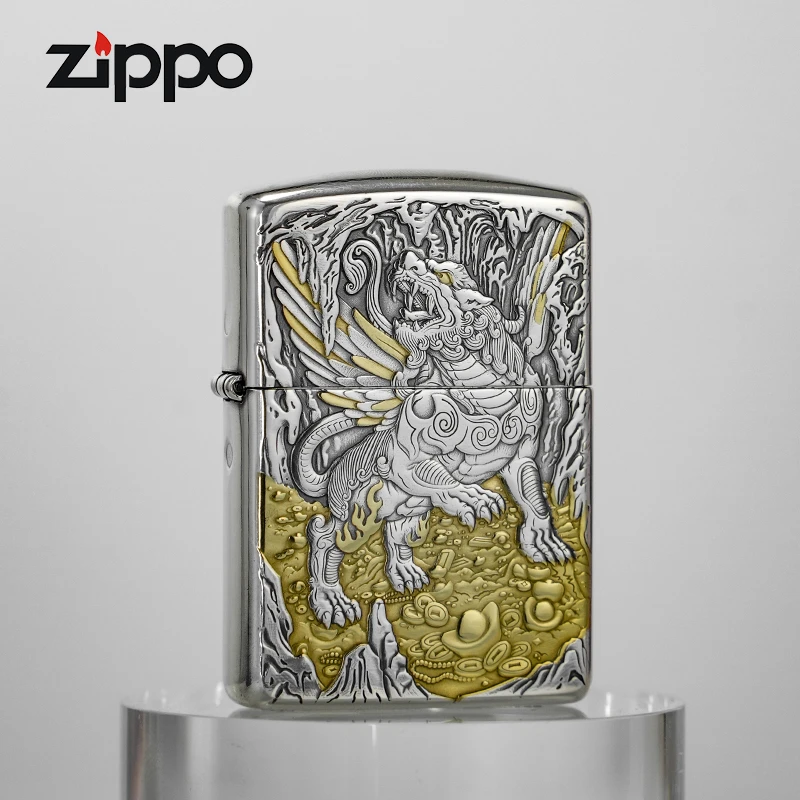 ZIPPO/之宝【镀金包银天禄貔貅】立体浮雕 盔甲防风打火机 DYX1H1
