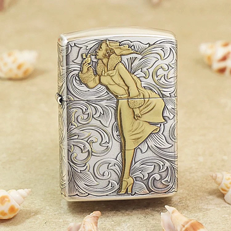 ZIPPO/之宝【镀银唐草风女】立体浮雕盔甲木盒装防风打火机DYX1H1