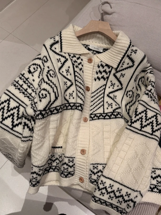 【费尔岛】圣诞风开衫毛衣拼色氛围感