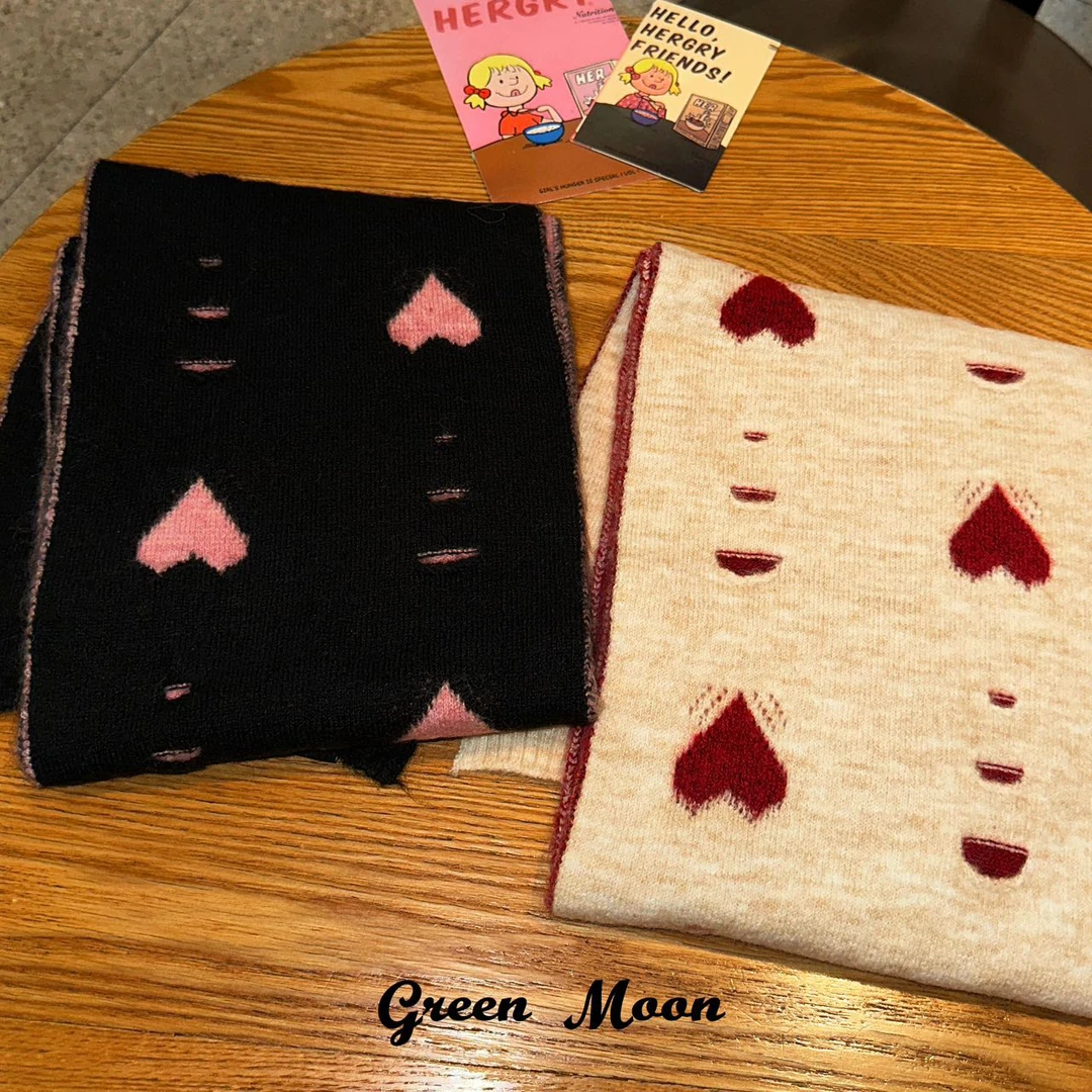 【爱情标记】复古氛围感爱心毛绒韩版针织围巾秋冬舒适百搭保暖