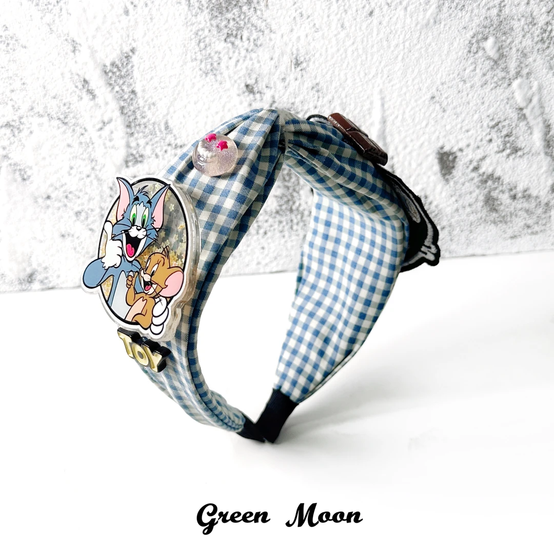 【听闻春水】甜酷辣妹蓝白格子发箍原创手工y2k