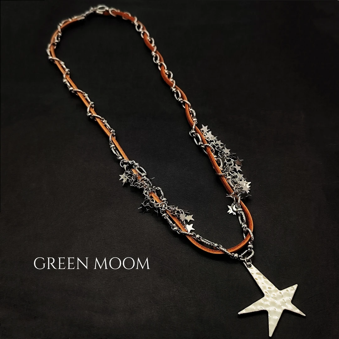 铜合金皮质项链 【星星玛奇朵】棕色五角星项链美拉德配色高级复古