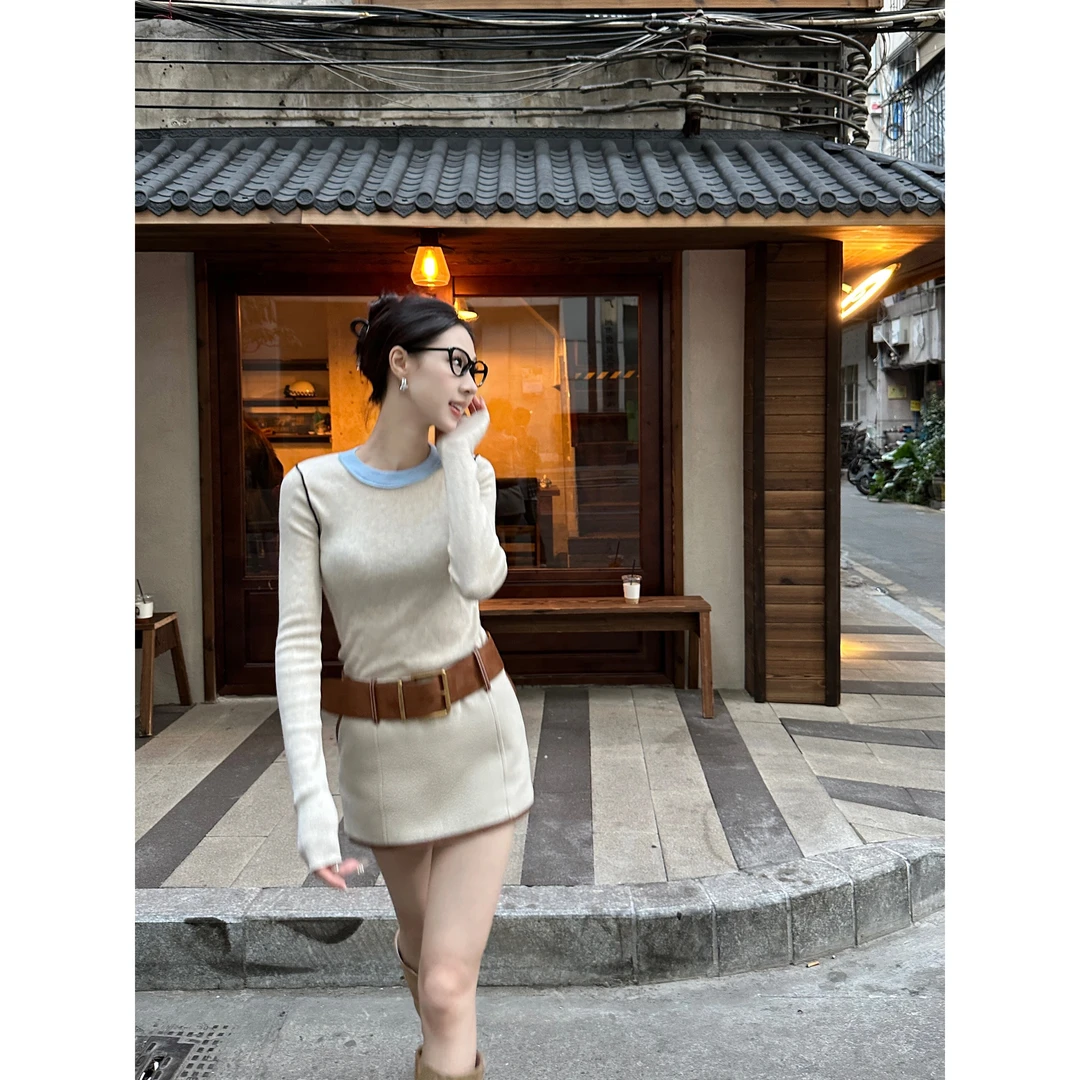 【年终大促 NO退NO换】三件套绵羊毛衣女+短裙套装显瘦A字裙子套装