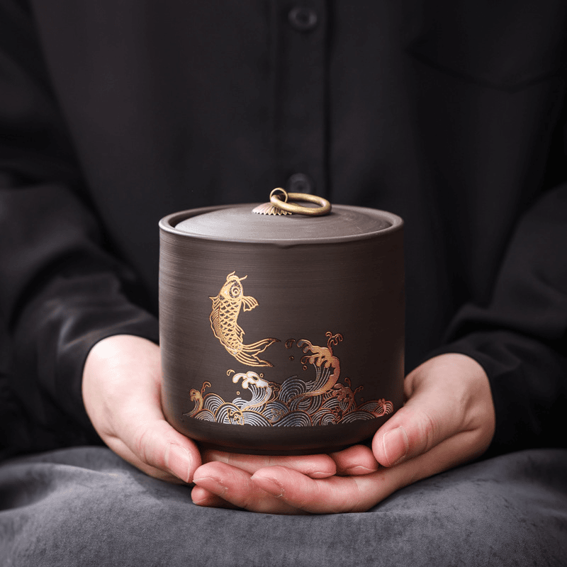 紫砂茶叶罐陶瓷茶叶罐茶叶储存罐储物罐中式茶叶罐子存茶罐储茶罐