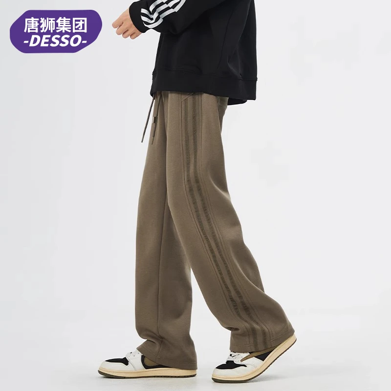 唐狮集团DESSO男士卫裤秋冬宽松直筒休闲裤潮牌条纹运动裤子男款