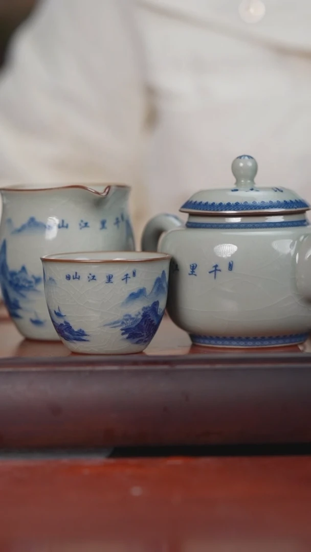 【闪购商品】陶瓷杯老泥千里江山茶壶公道2*客杯4件套