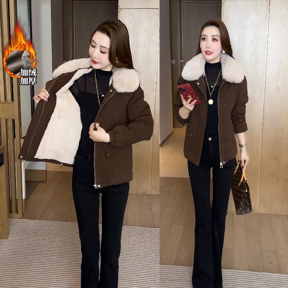 【秋雨仪人】时尚短款外套新款冬季加绒加厚毛领宽松显瘦保暖棉衣潮