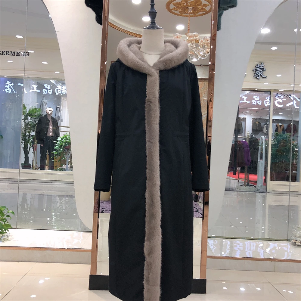 K3精品水貂女装水貂中长款大衣天鹅绒时尚女装