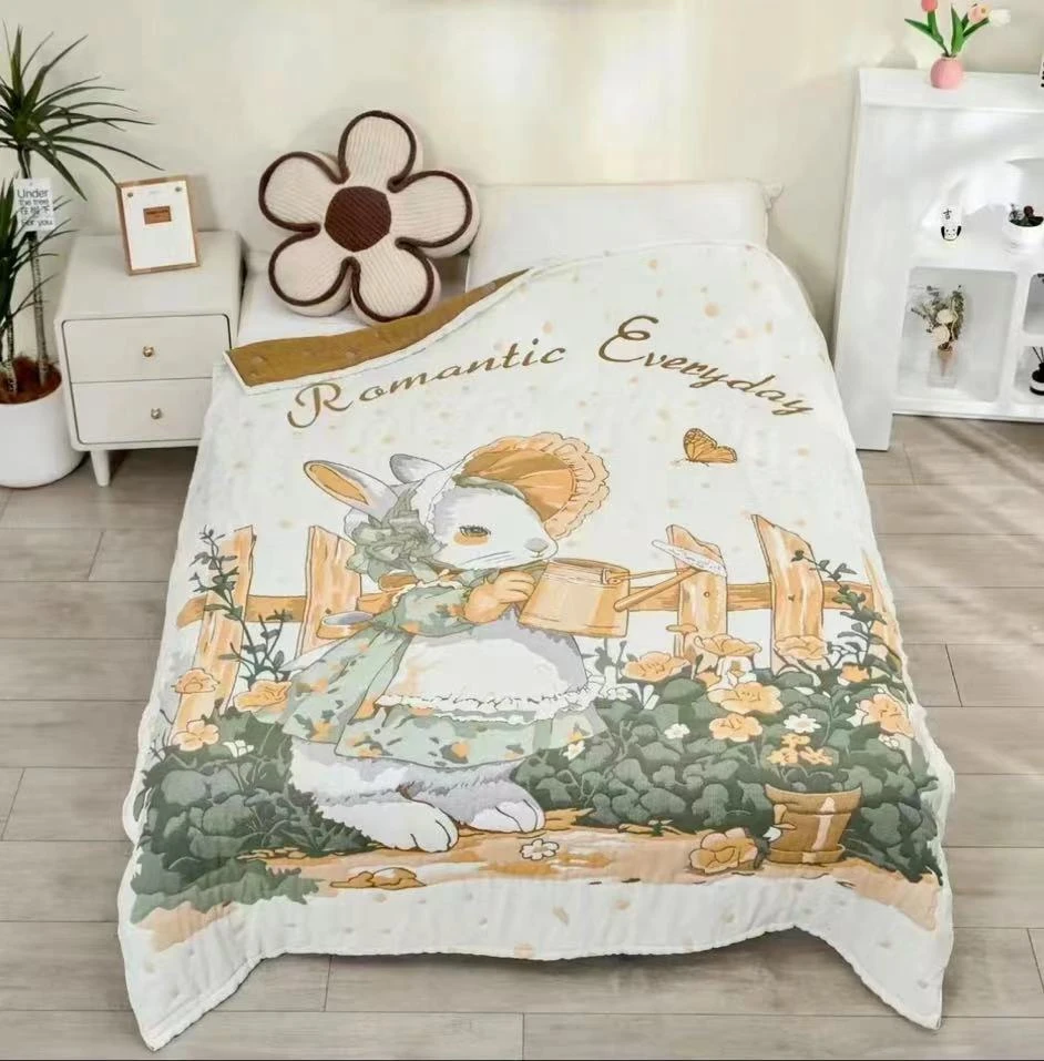 【田园兔】A类全棉纱布泡芙被子面料柔软舒适加厚保暖亲肤