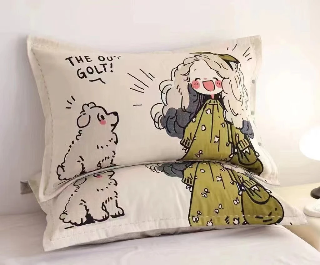 【豆丫头直边枕套】52*78cm 加厚纱布成人枕套一对装