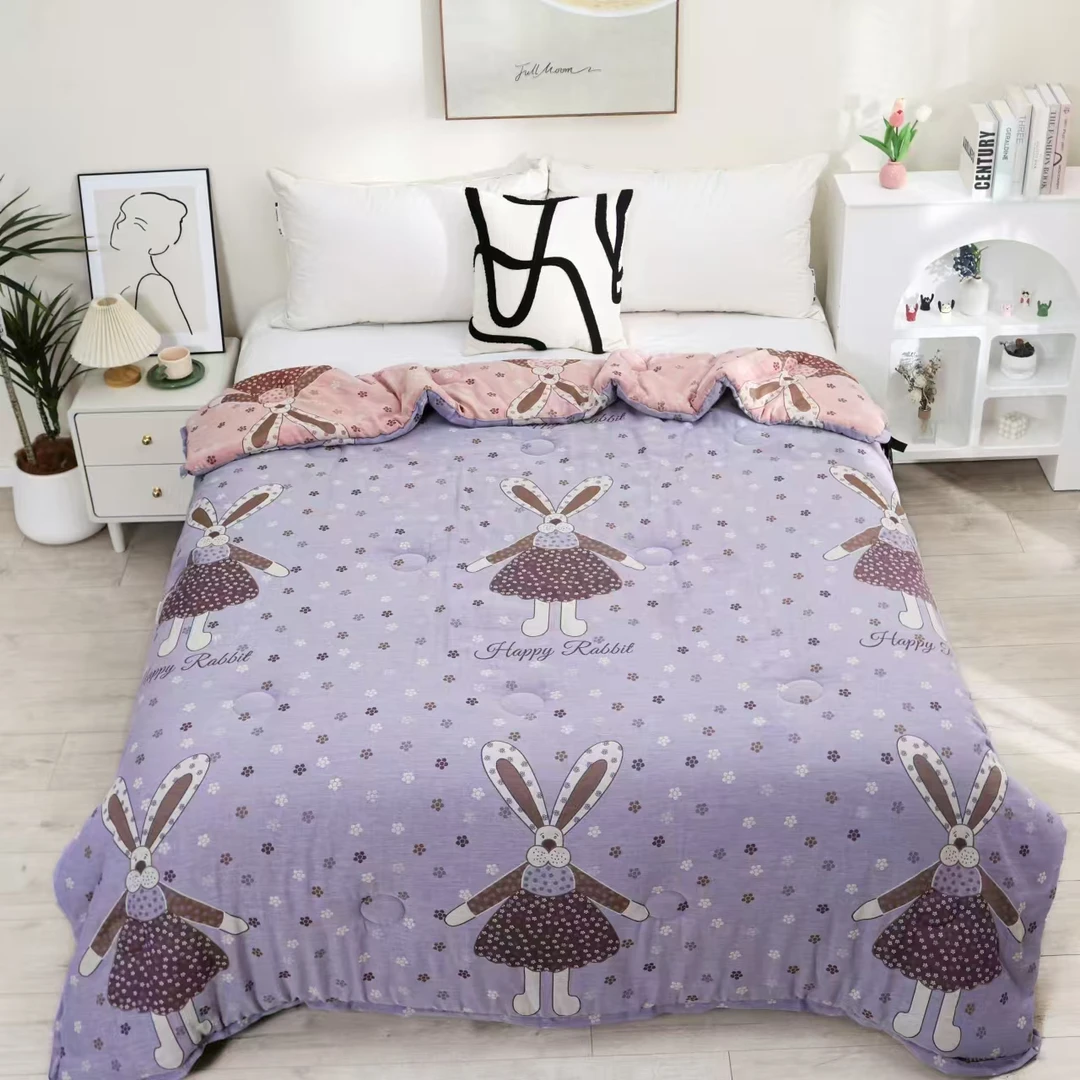 【静静-紫兔】200*230cm A类全棉纱布双层纱大豆被