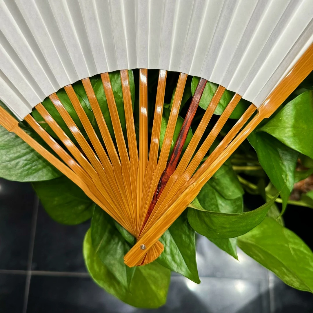 张仕鹏手制95寸老玉竹小骨跳色（小叶紫檀）文玩苏扇  默认不粘扇面