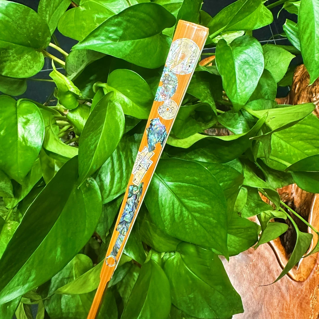 田春梅手制 八方来财 老玉竹嵌螺钿三合青文玩苏扇  默认不粘扇面