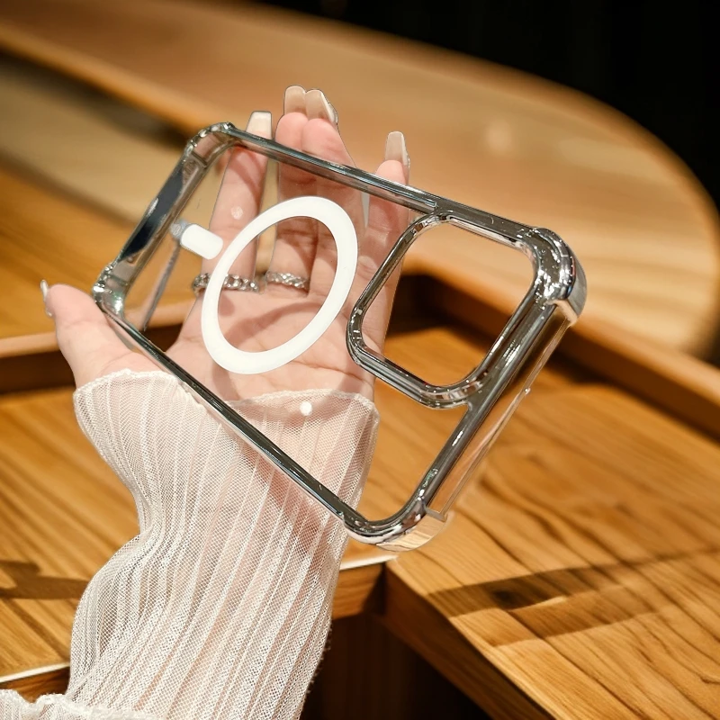 苹果手机壳磁吸防摔iPhone13高级感超薄电镀四角气囊14透明保护壳