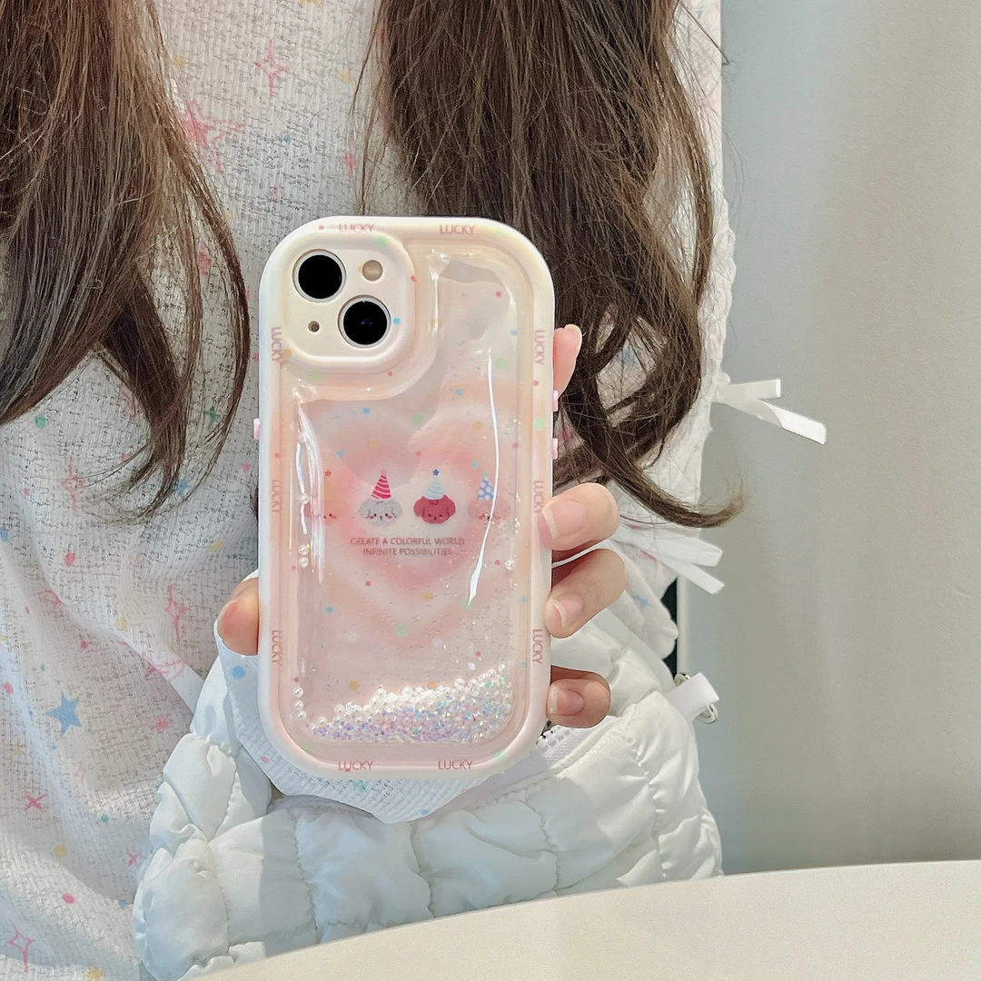 ins可爱13手机壳创意卡通流沙少女款全包苹果15/14镭射透明手机壳