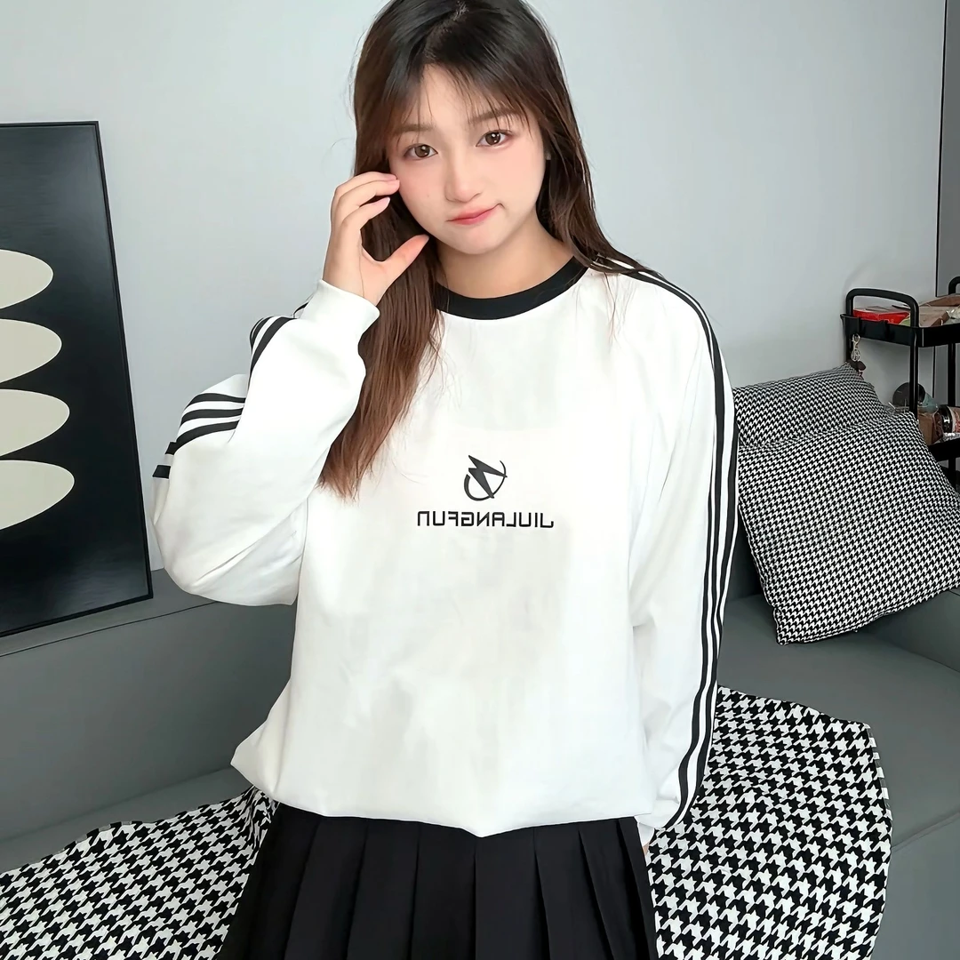 【印花】三条纹卫衣长袖时尚百搭休闲运动