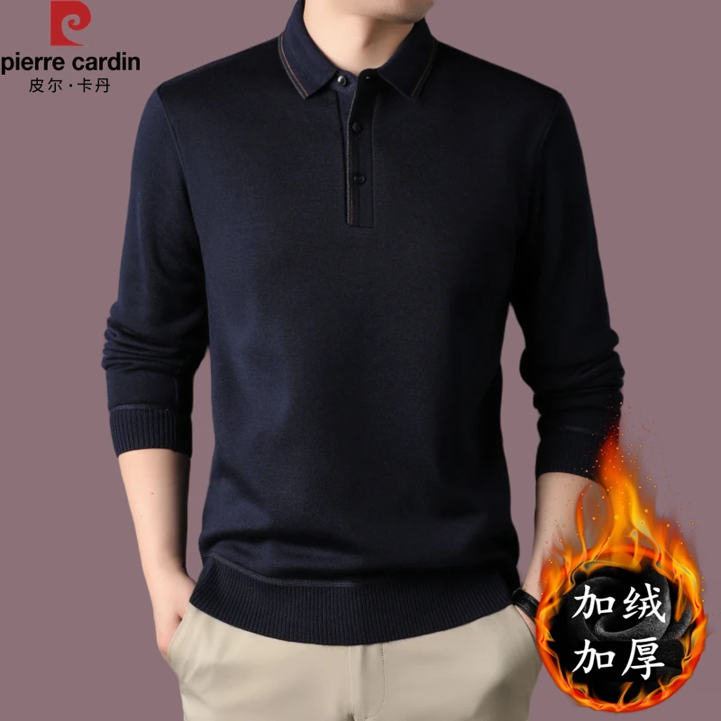 【皮尔卡丹】品牌加绒加厚绵羊毛衫男士冬季商务休闲中年保暖毛衣男