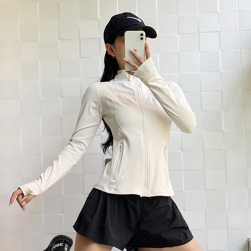 瑜伽服外套女运动服速干开衫紧身训练跑步带口袋健身长袖夹克上衣