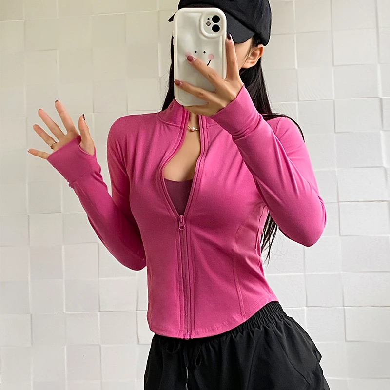 运动外套女新款显瘦立领健身上衣跑步训练长袖速干修身拉链瑜伽服
