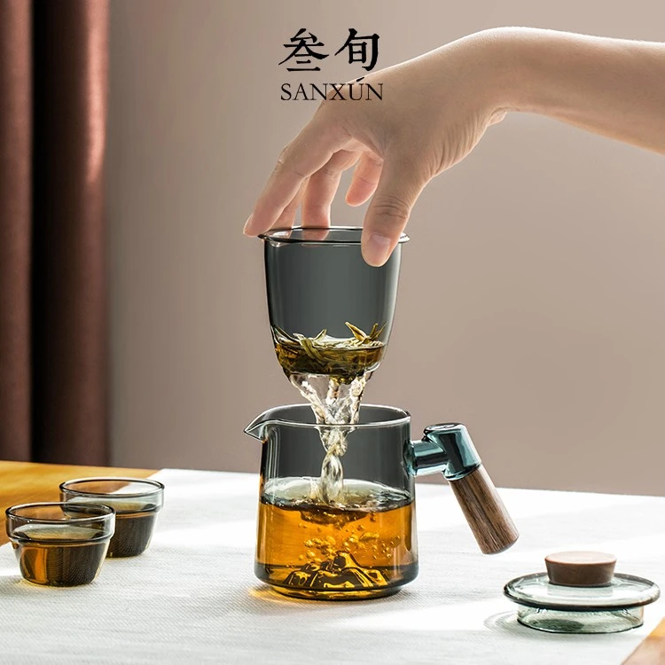 叁旬玻璃户外旅行茶具套装便携包露营旅游快客杯小套功夫茶杯茶盘