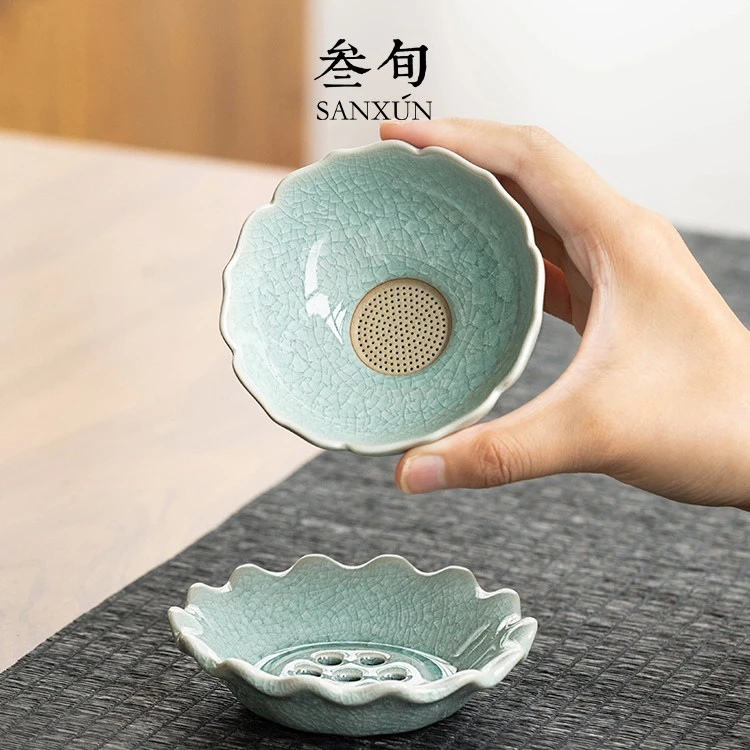 叁旬汝窑茶滤开片冰花釉茶叶过滤器泡茶滤网茶具茶海配件茶隔茶漏