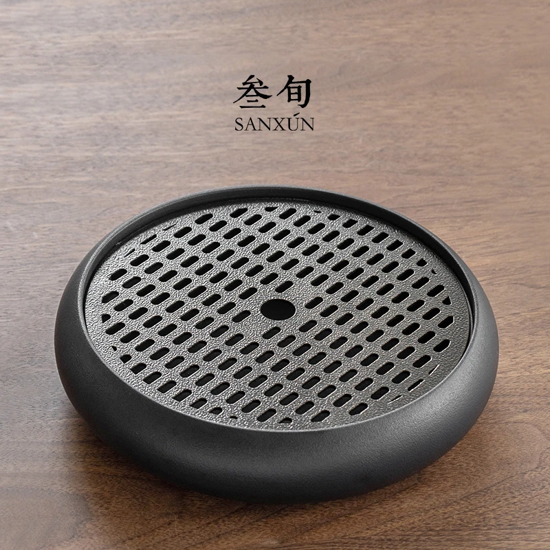 叁旬黑陶茶盘家用储水式干泡茶盘陶瓷茶具茶海托盘简约复古小茶台