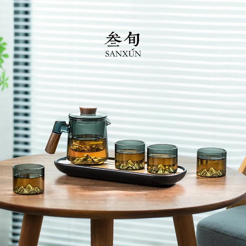 叁旬远山玻璃茶具套装家用防烫耐热泡茶壶办公杯小型茶盘功夫茶具