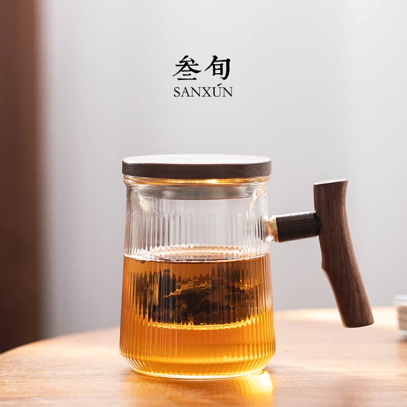 叁旬玻璃杯透明耐热过滤茶杯办公室泡茶杯家用马克杯茶水分离杯